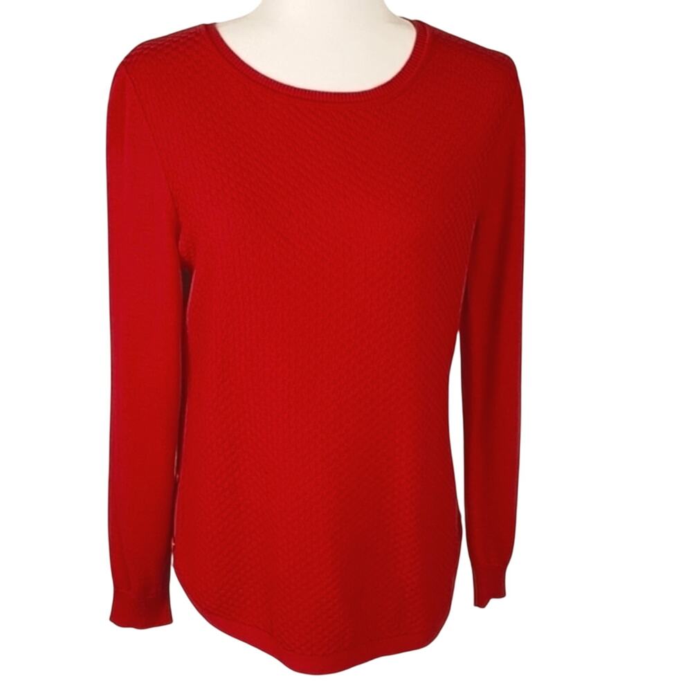 C&K Designs Round Neck Long Sleeve Square Pattern on Front Red Sweater Size M